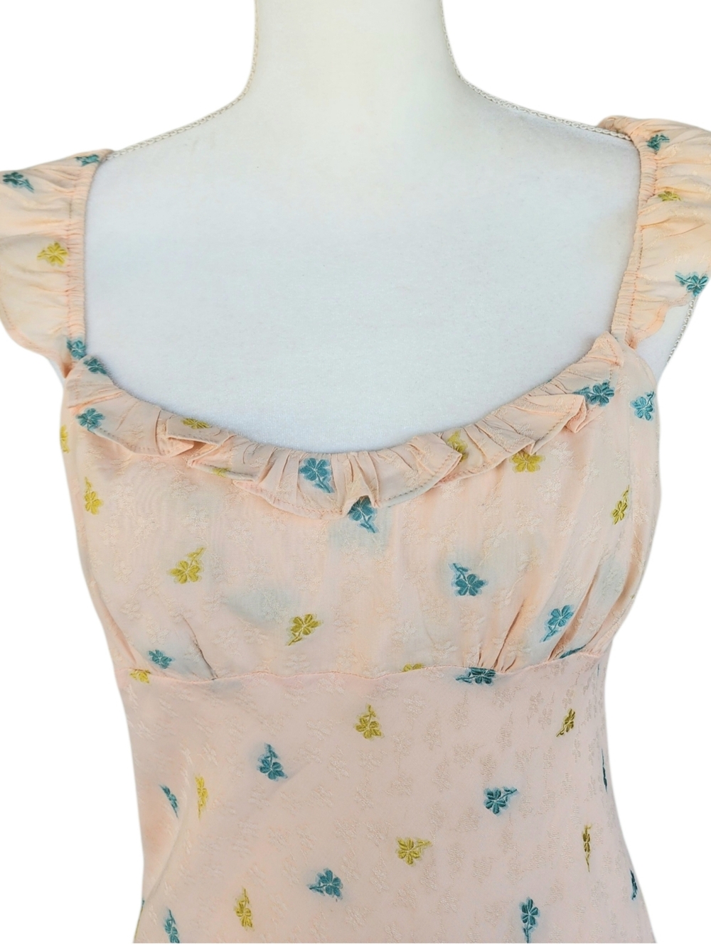 Anthropologie Pale Pink Floral Ruffle Strap Maxi Dress - Picture 7 of 13